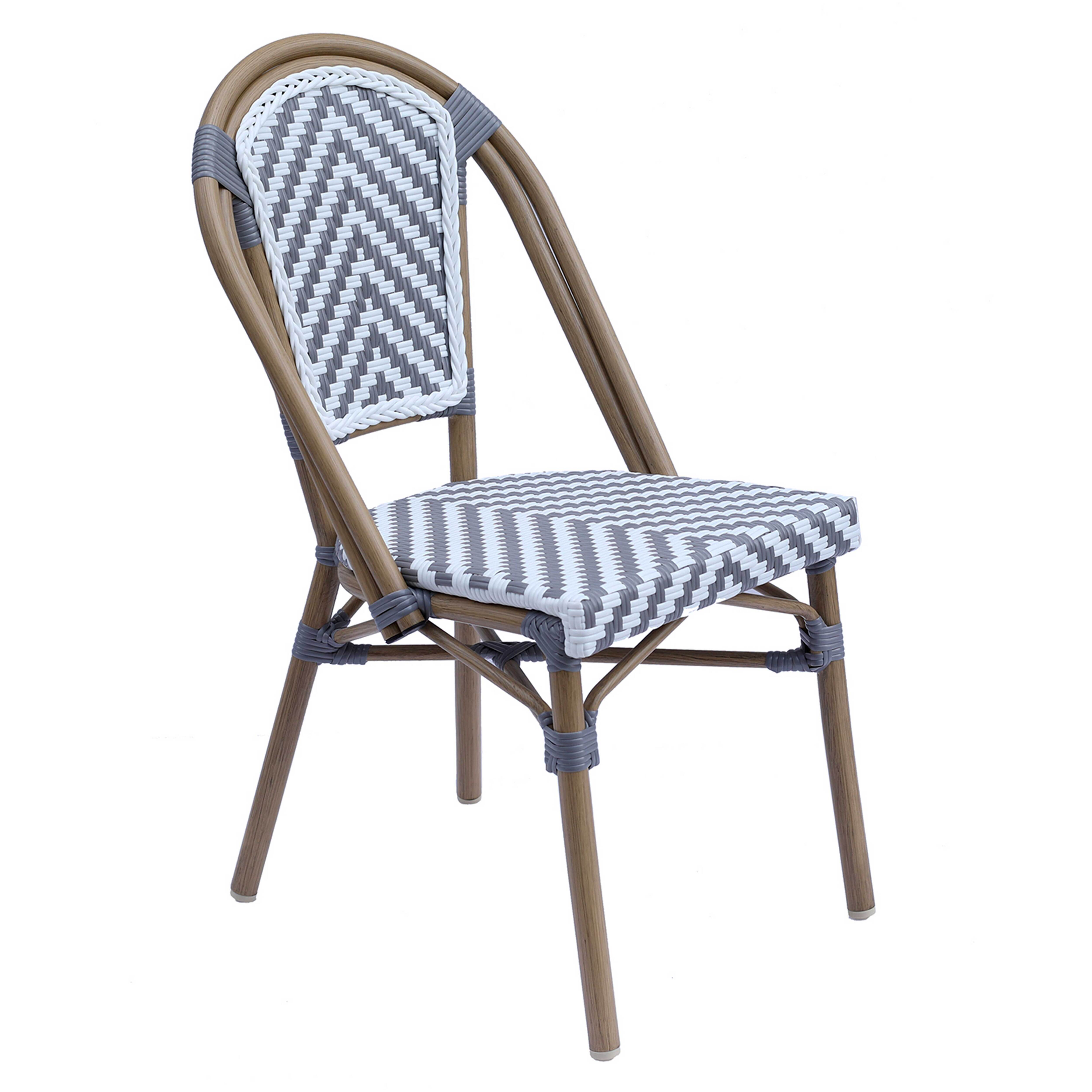 Chaise de jardin bistrot parisien en aluminium et rotin synthétique, motif en chevrons