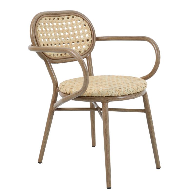 Chaise de terrasse en aluminium et rotin synthétique avec accoudoirs