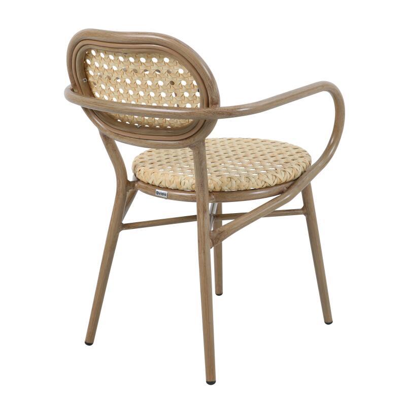 Chaise de terrasse en aluminium et rotin synthétique avec accoudoirs