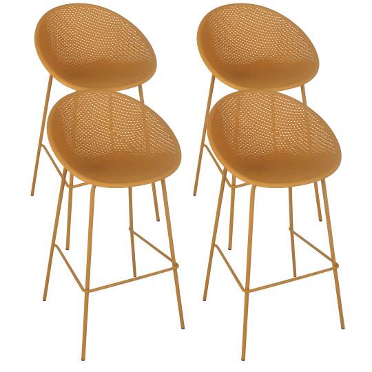 Chaises hautes de terrasse de restaurant en plastique et métal ajourées - Lot de 4 | Mobeventpro