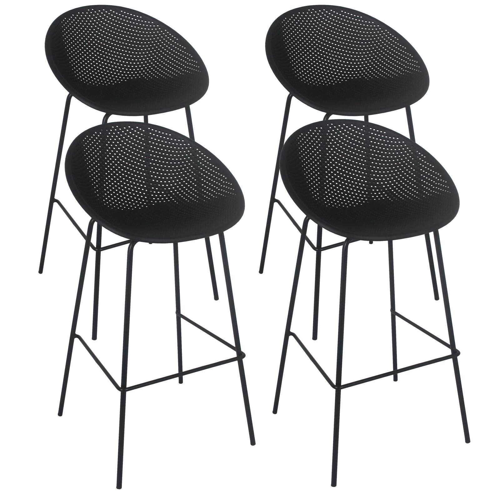 Lot de 4 chaises hautes de terrasse en plastique et acier Lot de 4 chaises hautes de terrasse en plastique et acier