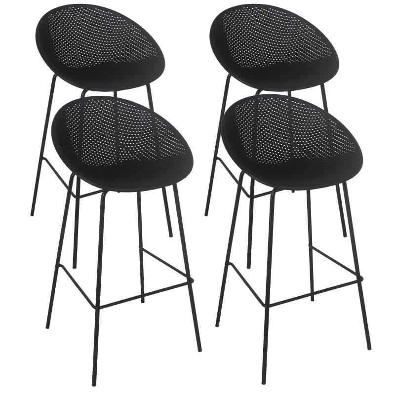 Lot de 4 chaises hautes de terrasse en plastique et acier