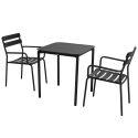 Table de terrasse carrée 70 x 70 cm et 2 chaises avec accoudoirs en aluminium