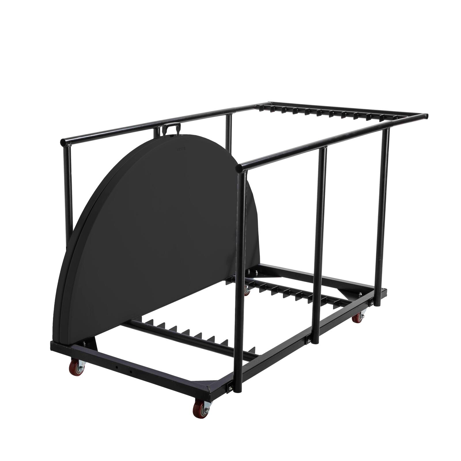 Lot de 13 tables pliantes rondes noires 150 cm + chariot de transport Lot de 13 tables pliantes rondes noires 150 cm + chariot de transport