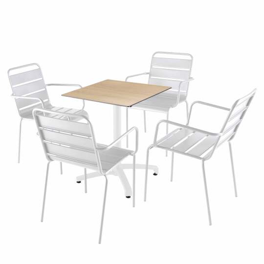 Table 60x60 cm inclinable stratifiée avec pied blanc et chaises en métal