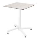 Table 60x60 cm inclinable stratifiée avec pied blanc et chaises en métal