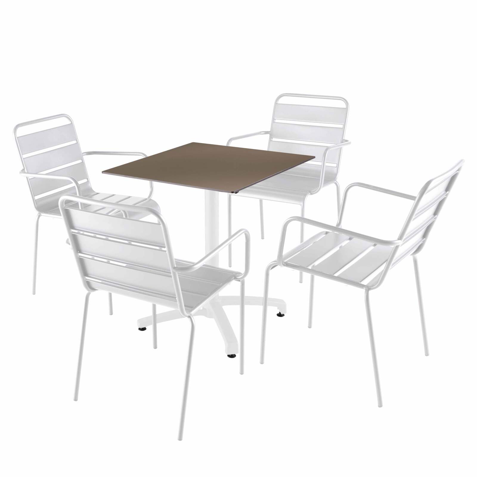 Table 70x70 cm inclinable stratifiée avec pied blanc et chaises en métal