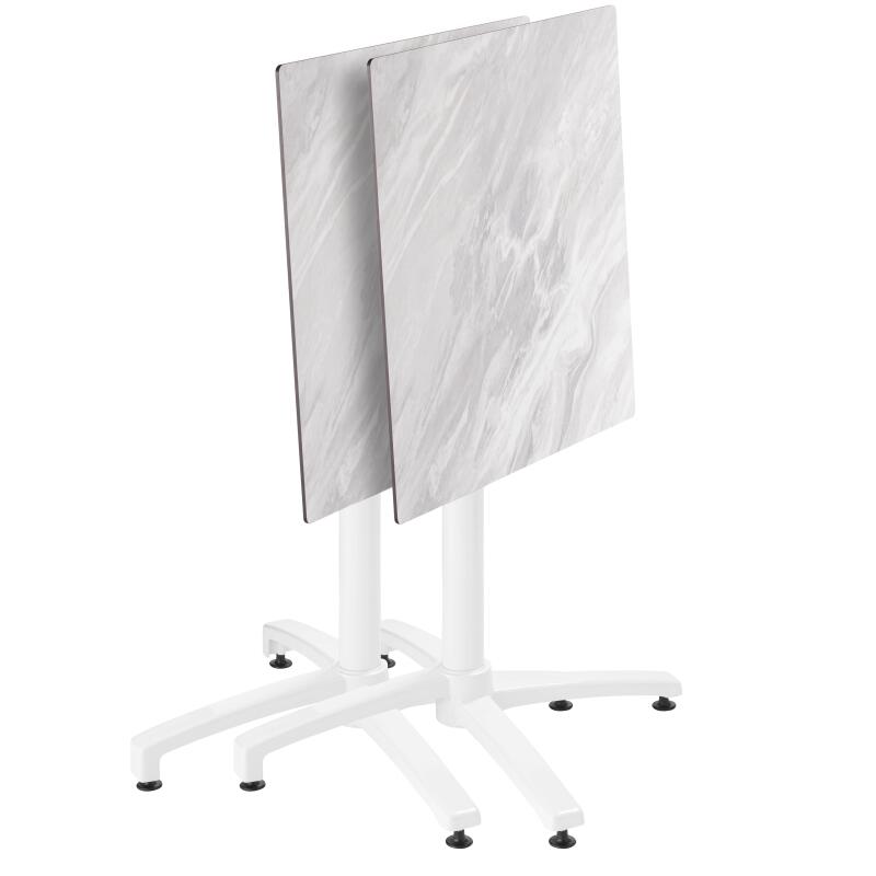 Table 70x70 cm inclinable stratifiée avec pied blanc et chaises en métal