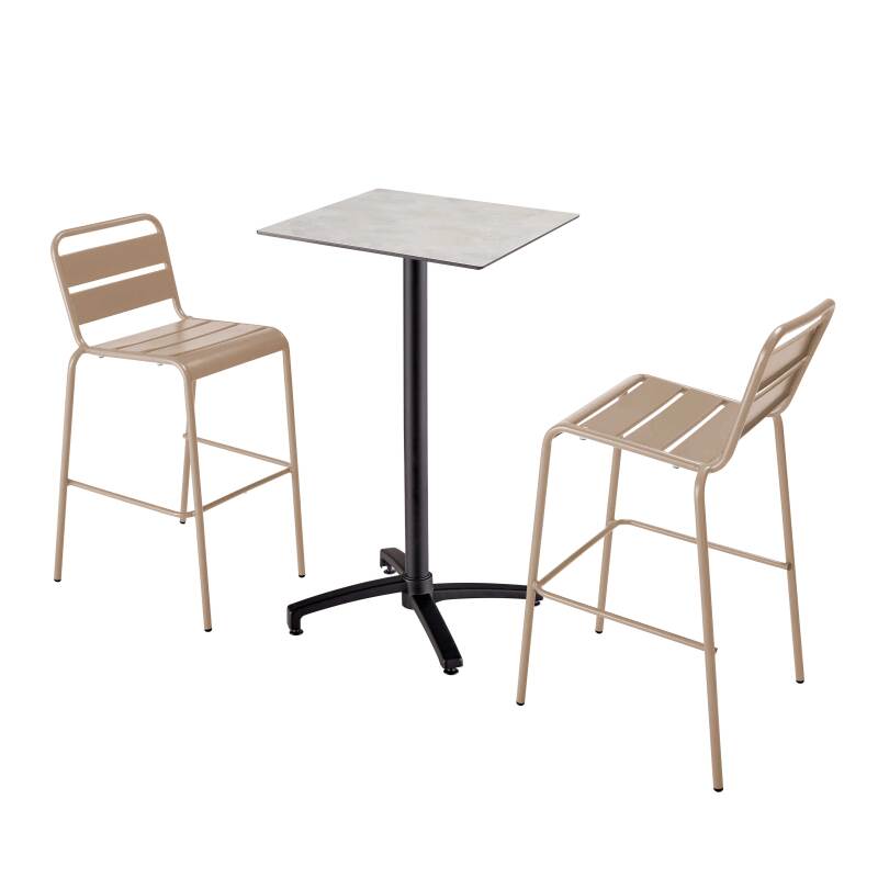 Ensemble table haute carrée inclinable ardoise gris foncé 60 x 60 cm en HPL et 2 chaises hautes en métal
