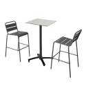 Ensemble table haute carrée inclinable ardoise gris foncé 60 x 60 cm en HPL et 2 chaises hautes en métal