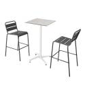 Table haute 60x60 cm inclinable stratifiée avec pied blanc et chaises en métal