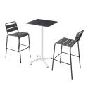 Table haute 60x60 cm inclinable stratifiée avec pied blanc et chaises en métal