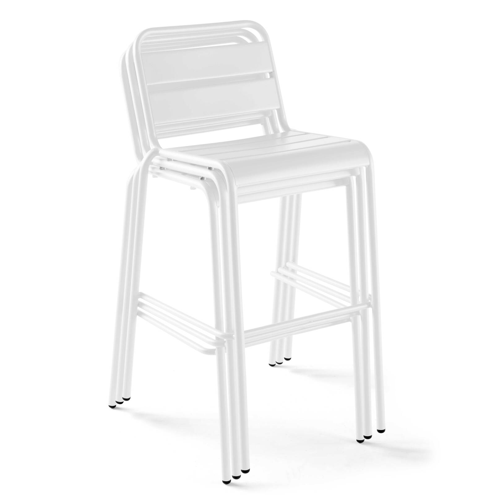 Table haute 60x60 cm inclinable stratifiée avec pied blanc et chaises en métal