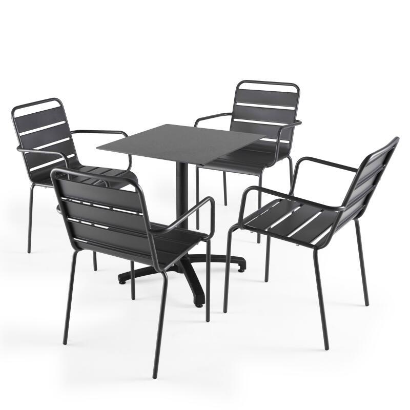 Table 60x60 cm inclinable stratifiée avec pied noir et chaises en métal