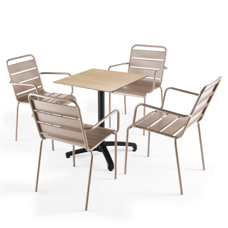 Table 60x60 cm inclinable stratifiée avec pied noir et chaises en métal