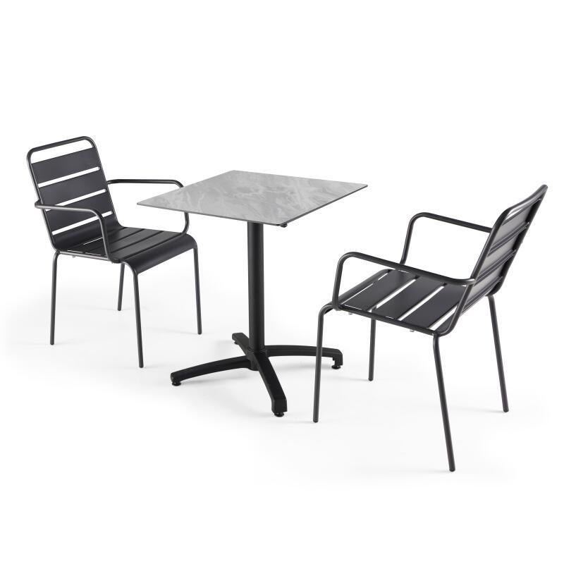 Table 60x60 cm inclinable stratifiée avec pied noir et chaises en métal