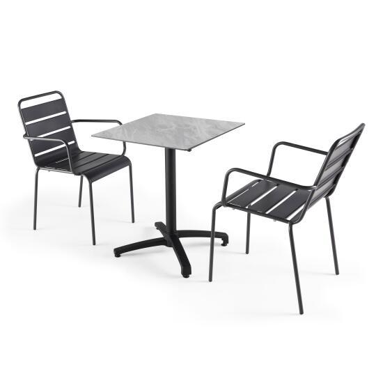 Table 60x60 cm inclinable stratifiée avec pied noir et chaises en métal | Mobeventpro