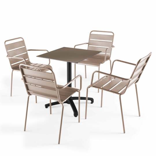 Table 60x60 cm inclinable stratifiée avec pied noir et chaises en métal