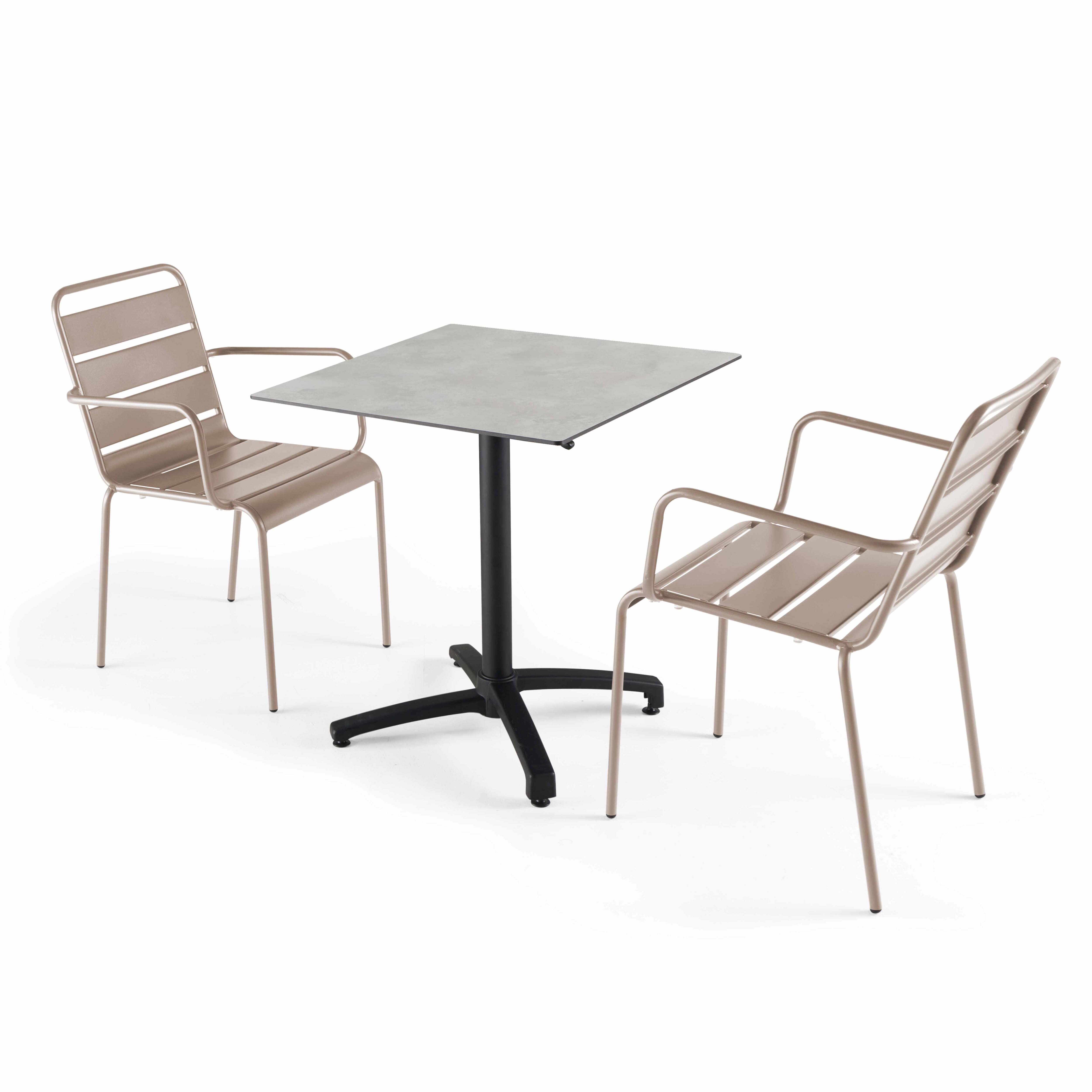 Table de terrasse bistrot carrée inclinable en aluminium noir et HPL 70x70 cm et 4 chaises