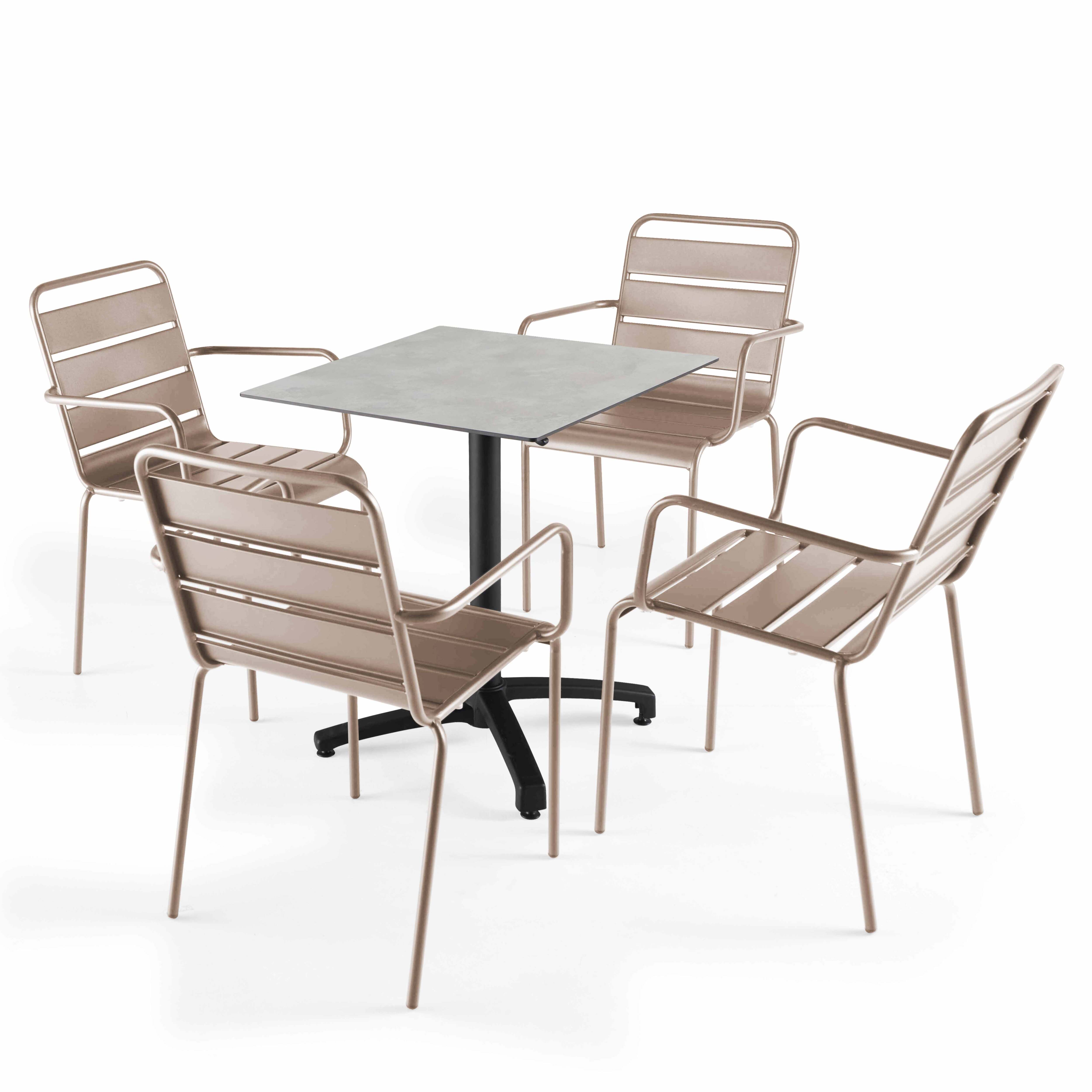 Table de terrasse bistrot carrée inclinable en aluminium noir et HPL 70x70 cm et 4 chaises