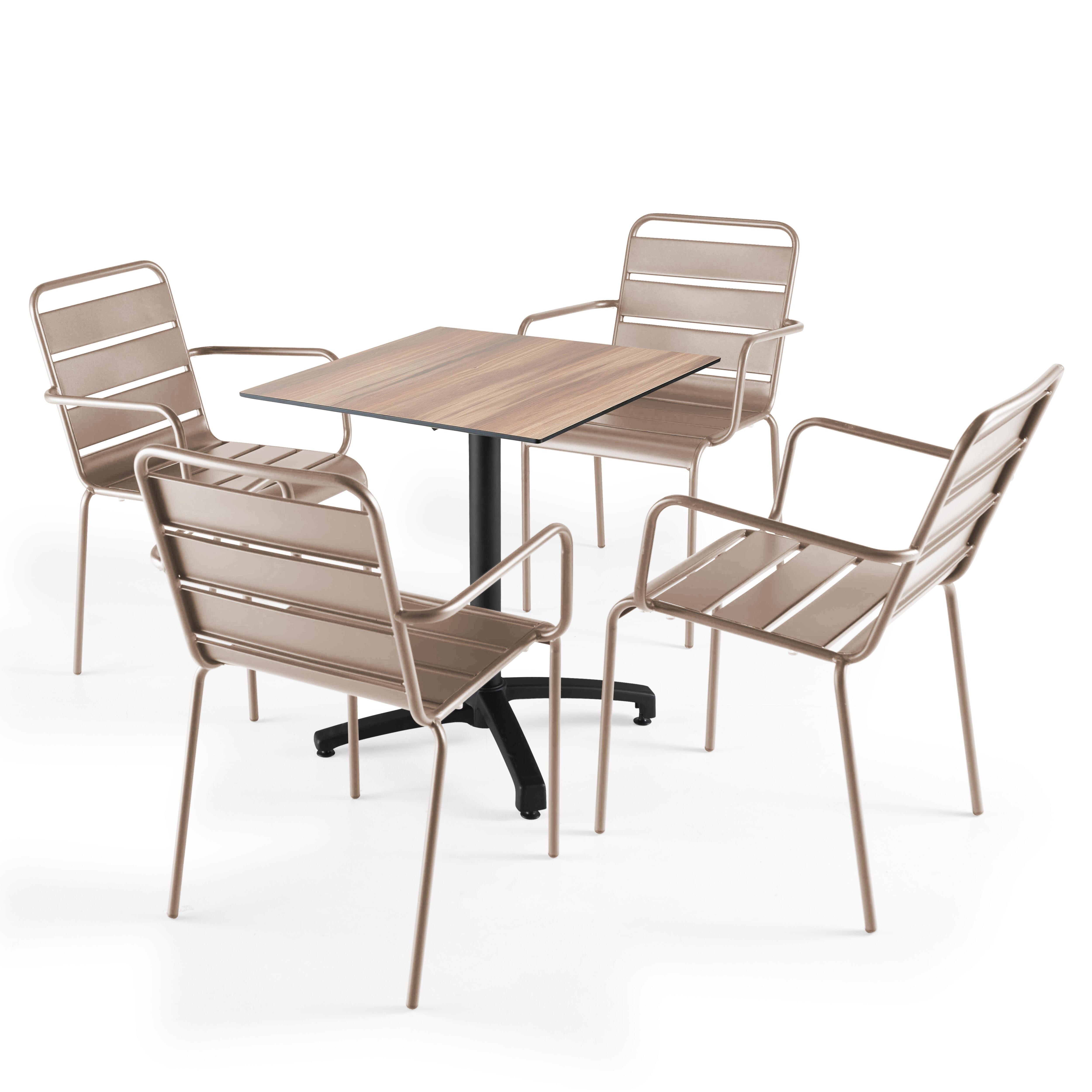 Table de terrasse bistrot carrée inclinable en aluminium noir et HPL 70x70 cm et 4 chaises
