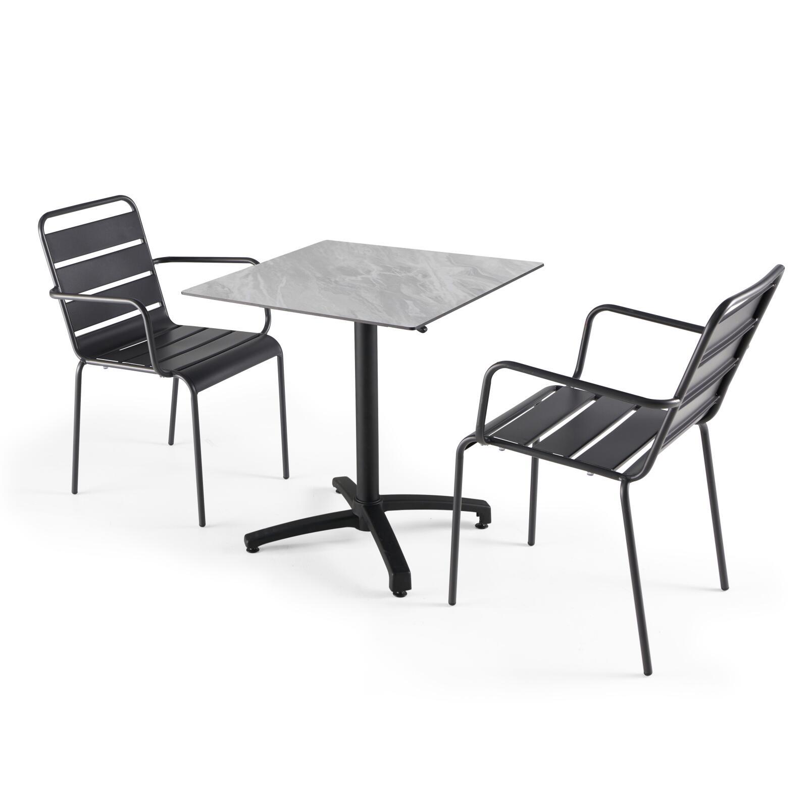 Table 70x70 cm inclinable stratifiée avec pied noir et chaises en métal
