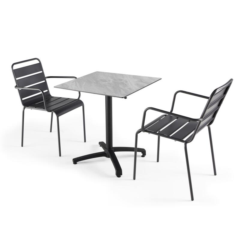 Table 70x70 cm inclinable stratifiée avec pied noir et chaises en métal