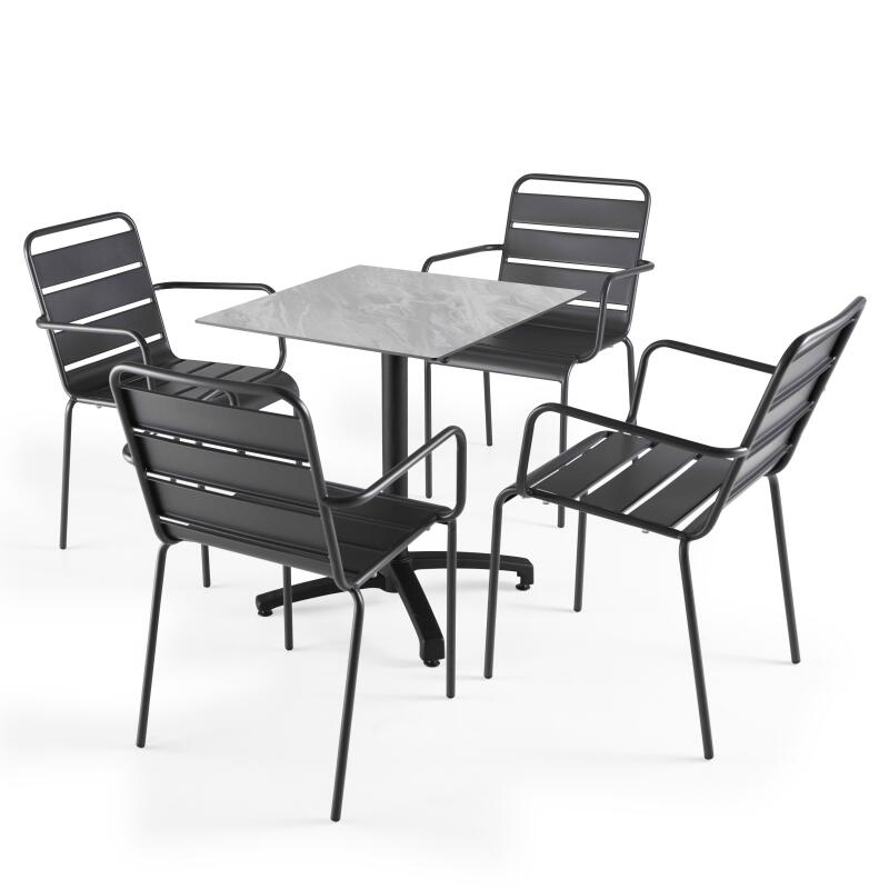 Table 70x70 cm inclinable stratifiée avec pied noir et chaises en métal