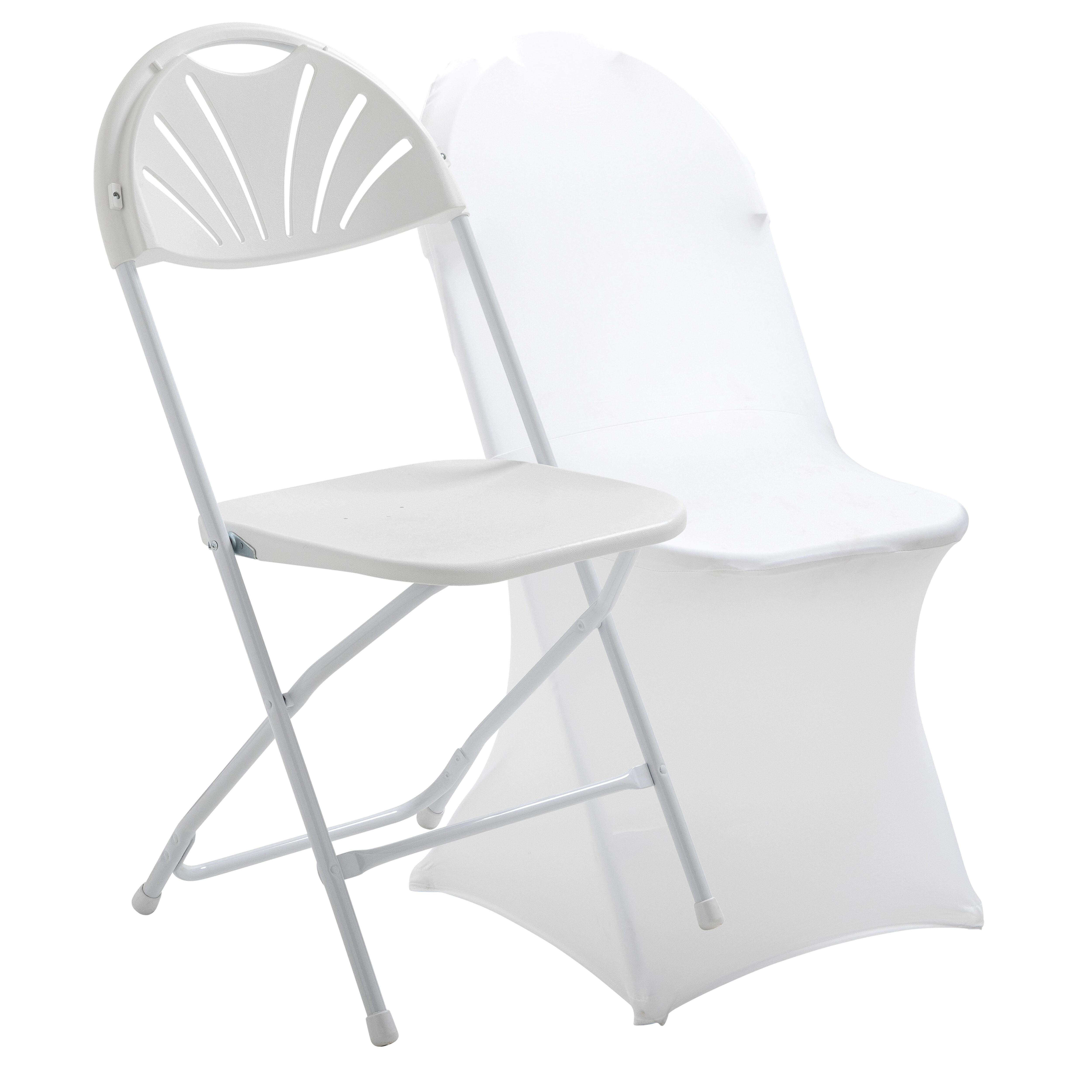 Chaise pliante blanche de réception en plastique et métal ajourée housse blanche