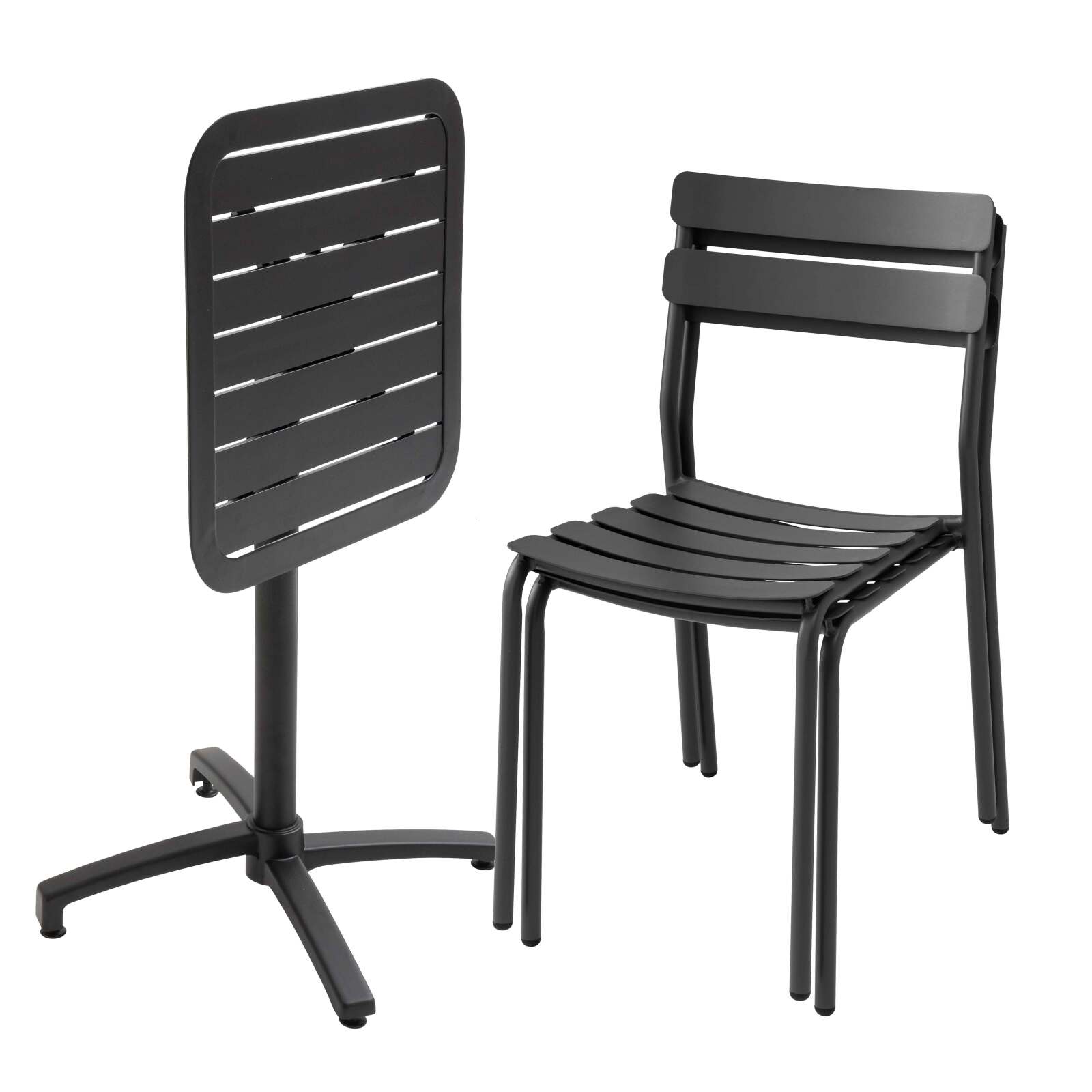 Table 60x60 cm inclinable en aluminium avec 2 chaises