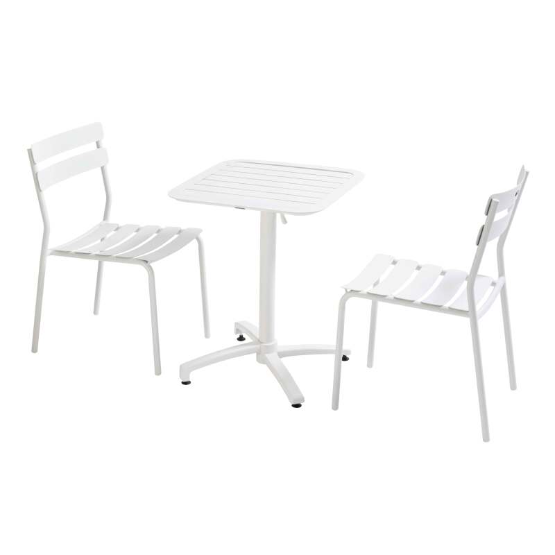 Table 60x60 cm inclinable en aluminium avec 2 chaises
