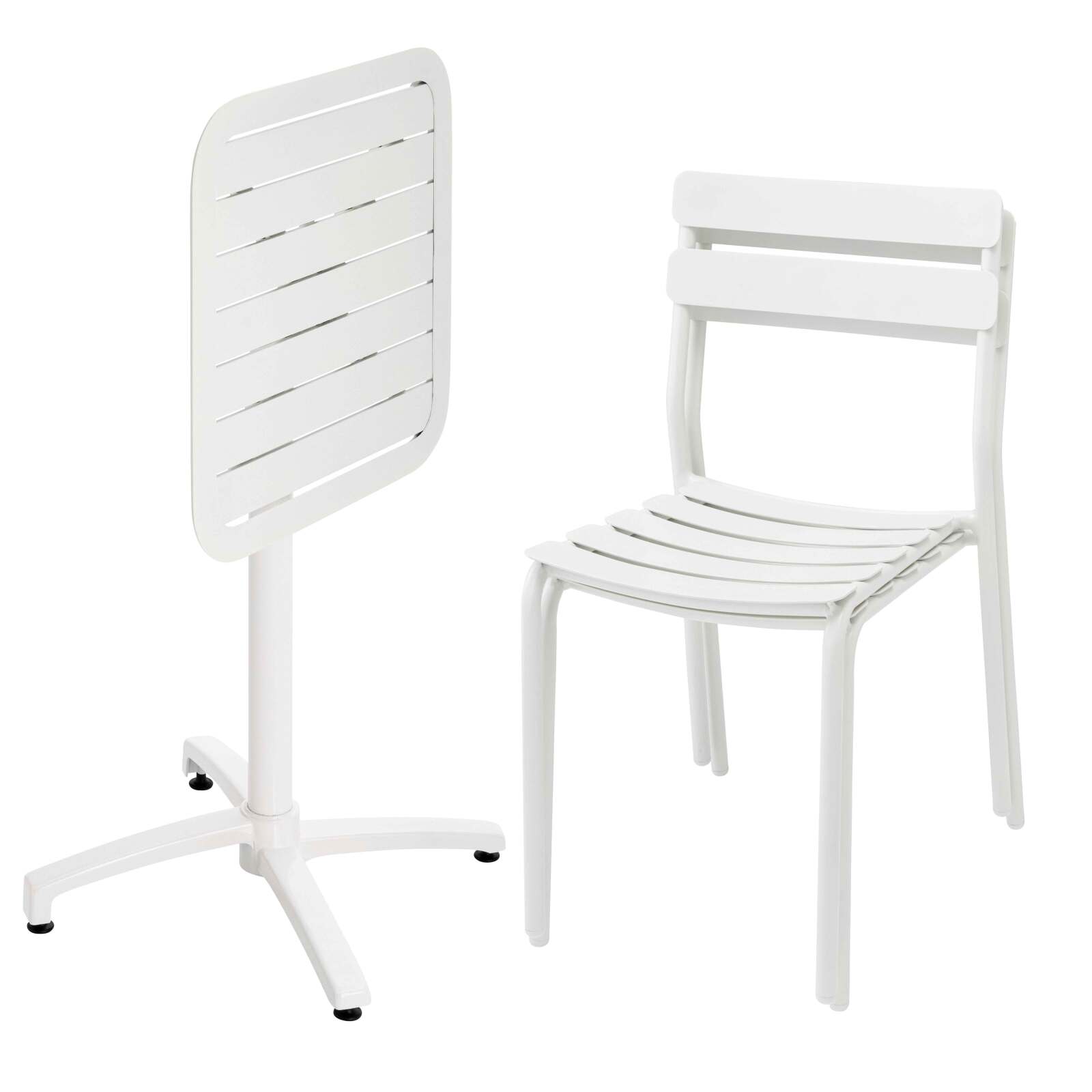 Table 60x60 cm inclinable en aluminium avec 2 chaises