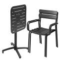 Table de terrasse 60x60 cm inclinable en aluminium et 2 chaises avec accoudoirs