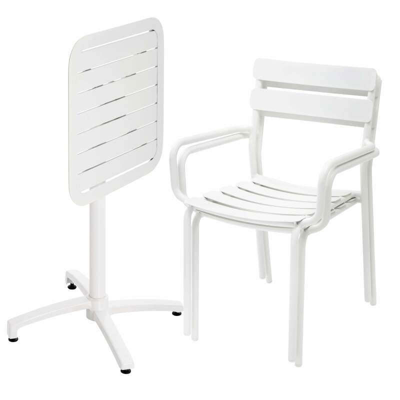 Table de terrasse 60x60 cm inclinable en aluminium et 2 chaises avec accoudoirs (2/7)