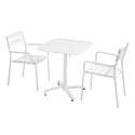 Table de terrasse 70x70 cm inclinable en aluminium et 2 chaises avec accoudoirs