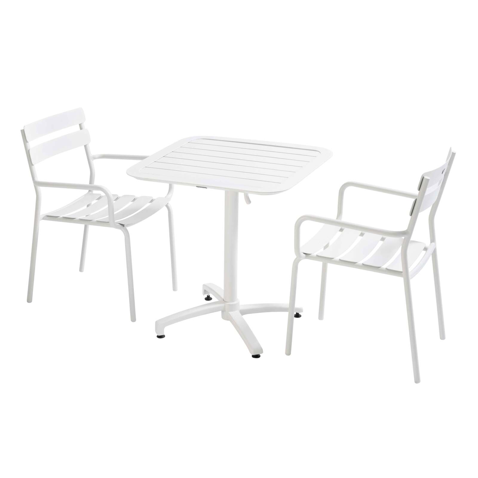 Table de terrasse 70x70 cm inclinable en aluminium et 2 chaises avec accoudoirs