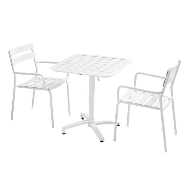 Table de terrasse 70x70 cm inclinable en aluminium et 2 chaises avec accoudoirs