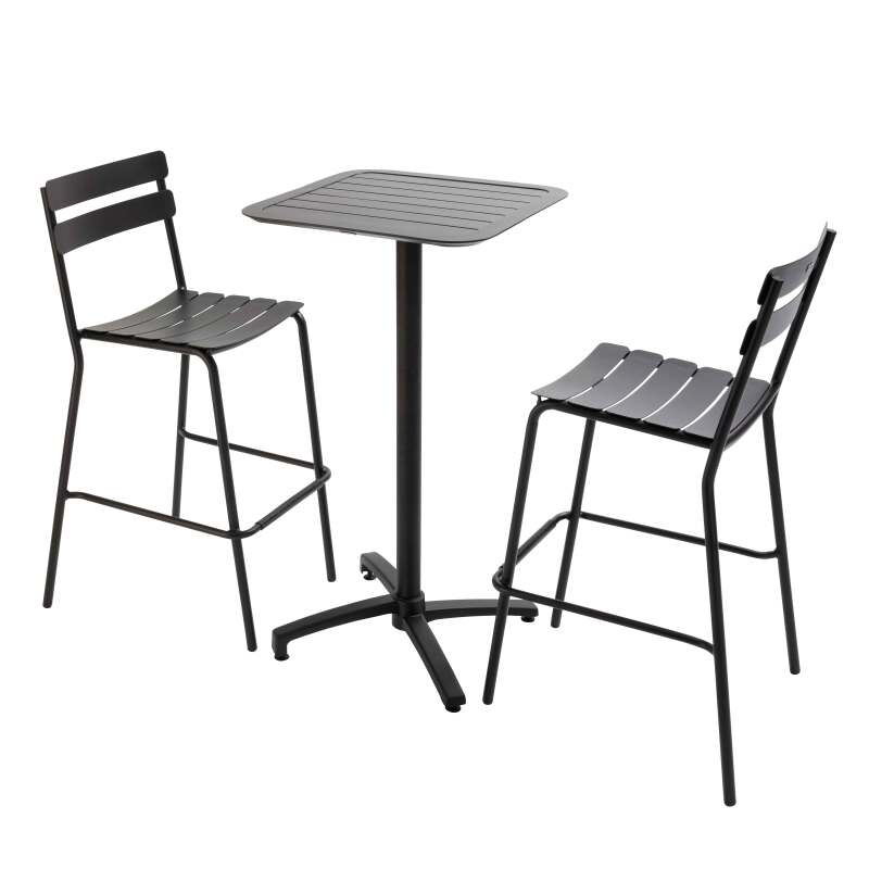 Table haute 60x60 cm inclinable et 2 chaises hautes en aluminium