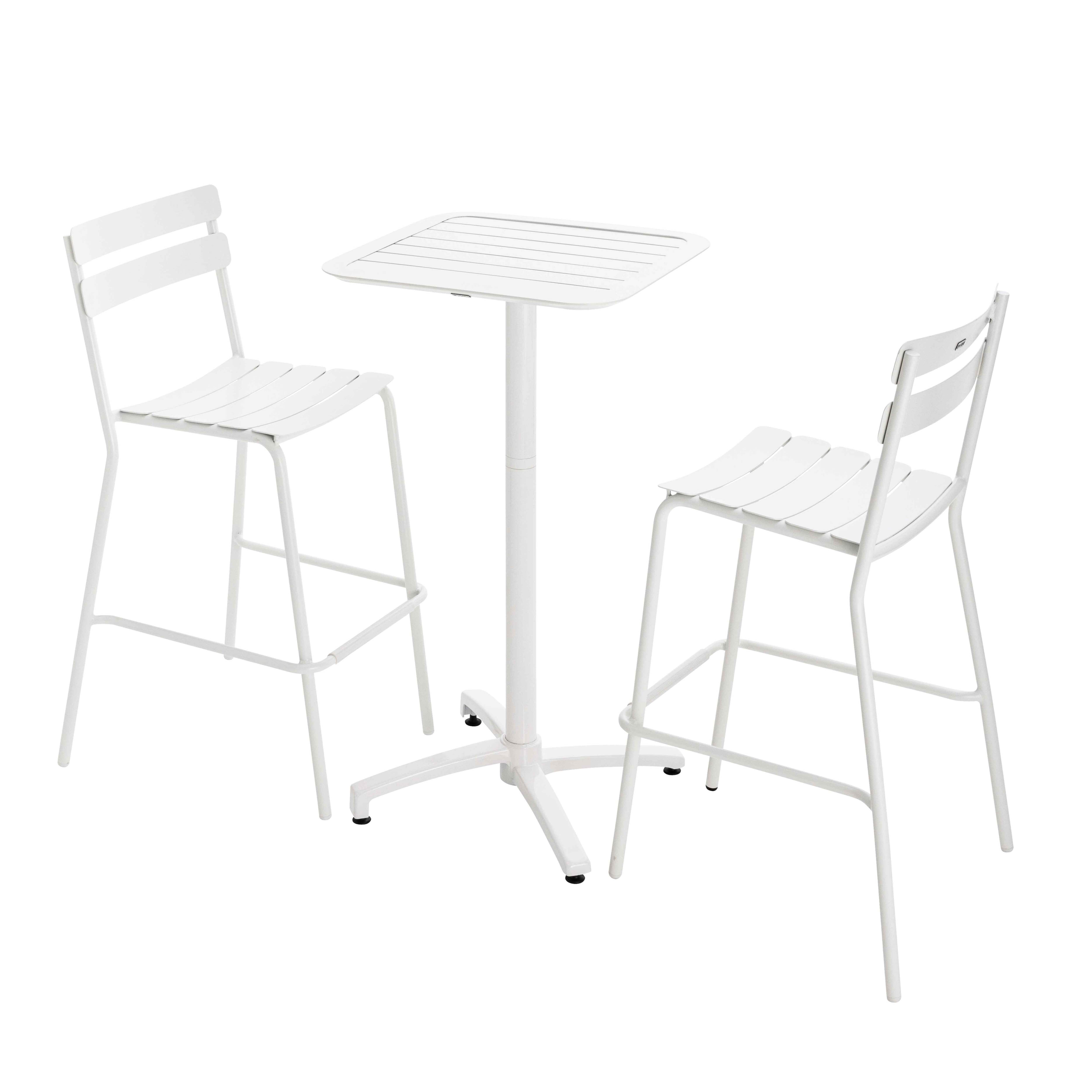 Table haute de terrasse bistrot carré inclinable en aluminium 60x60 cm et 2 chaises hautes