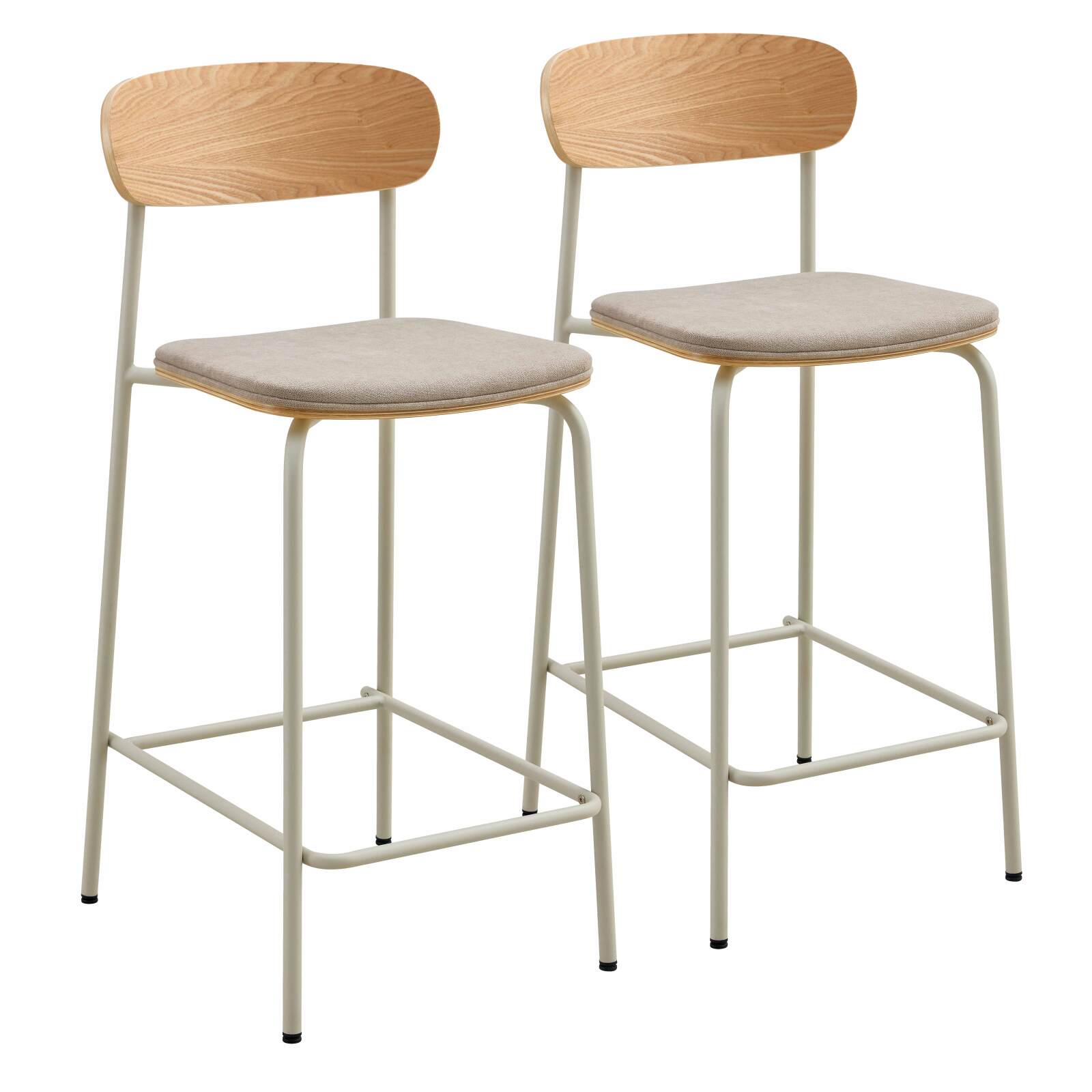 Lot de 2 chaises hautes en métal, bois et tissu