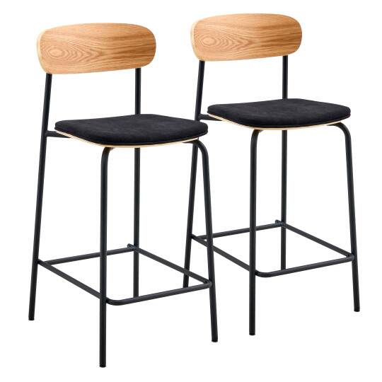 Chaises hautes de restaurant en bois, métal et tissu - Lot de 2 | Mobeventpro