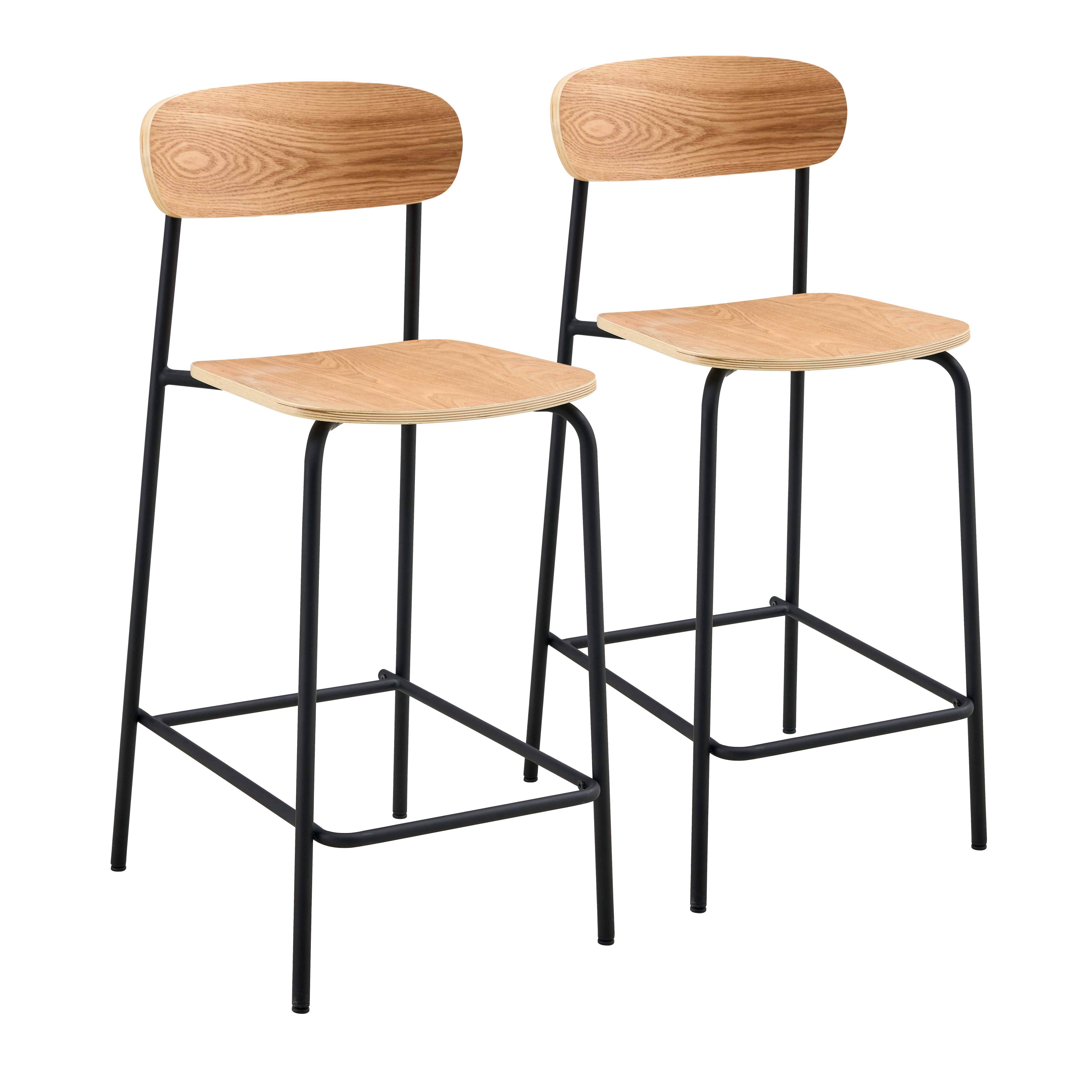 Chaises hautes de restaurant en bois et métal - Lot de 2