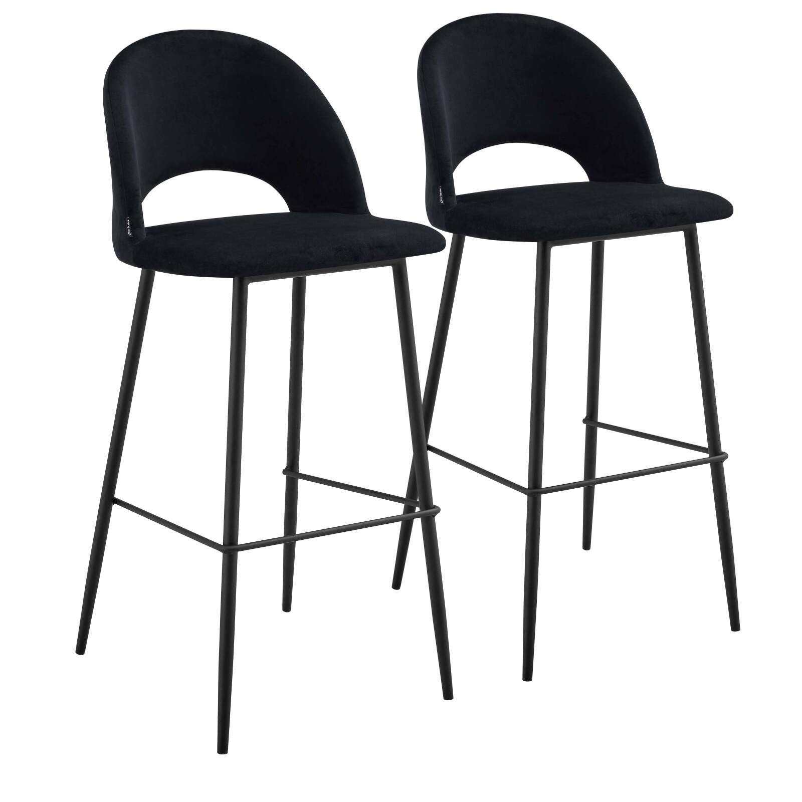 Lot de 2 chaises hautes en acier et velours Lot de 2 chaises hautes en acier et velours