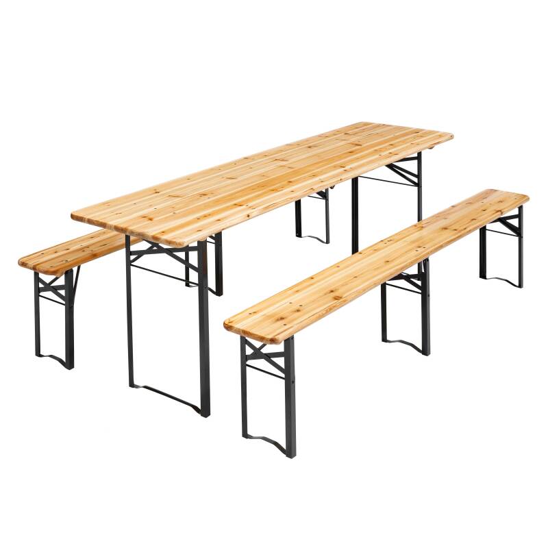 Table de brasserie en bois et bancs pliants 218cm 10 places