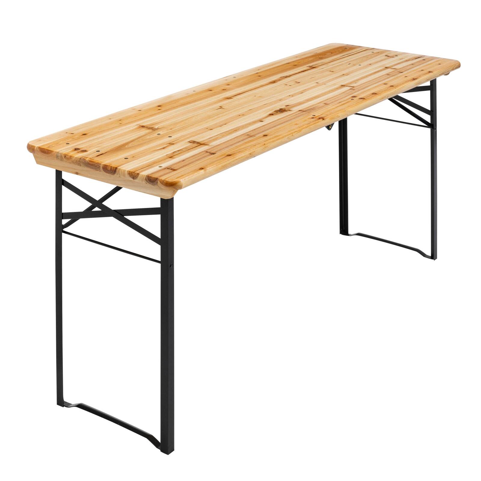 Table de brasserie pliante en bois et bancs 180cm 8 places
