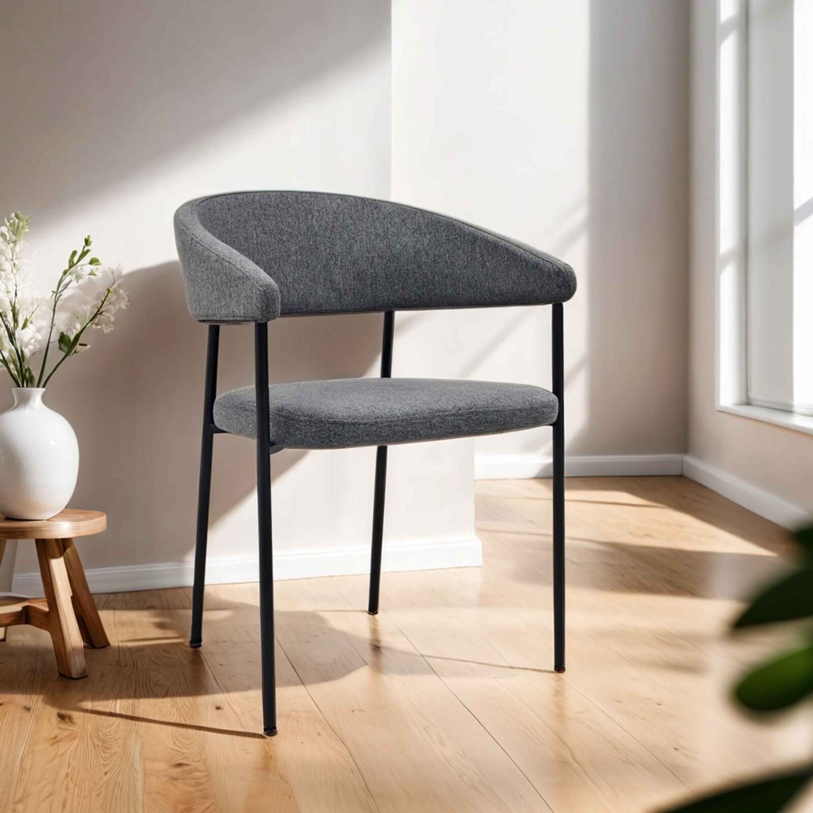 Lot de 2 chaises en contreplaqué et tissu avec accoudoirs