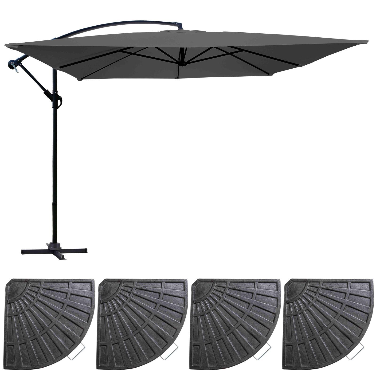 Ensemble parasol déporté 160g/m² professionnel (3 x 3m) et 4 dalles lestées