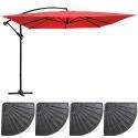 Ensemble parasol déporté 160g/m² professionnel (3 x 3m) et 4 dalles lestées