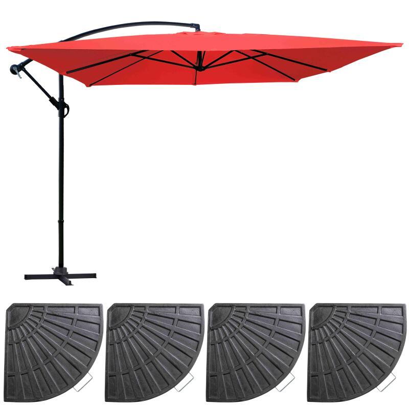 Ensemble parasol déporté 160g/m² professionnel (3 x 3m) et 4 dalles lestées