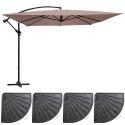 Ensemble parasol déporté 160g/m² professionnel (3 x 3m) et 4 dalles lestées